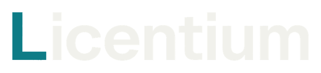Licentium wordmark reversed for dark backgrounds